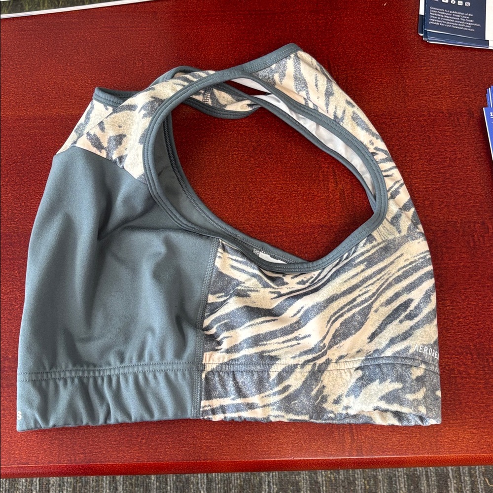 Adidas Primegreen Aeroready Sports Top Racerback Bra Camo Green Gray Cream L